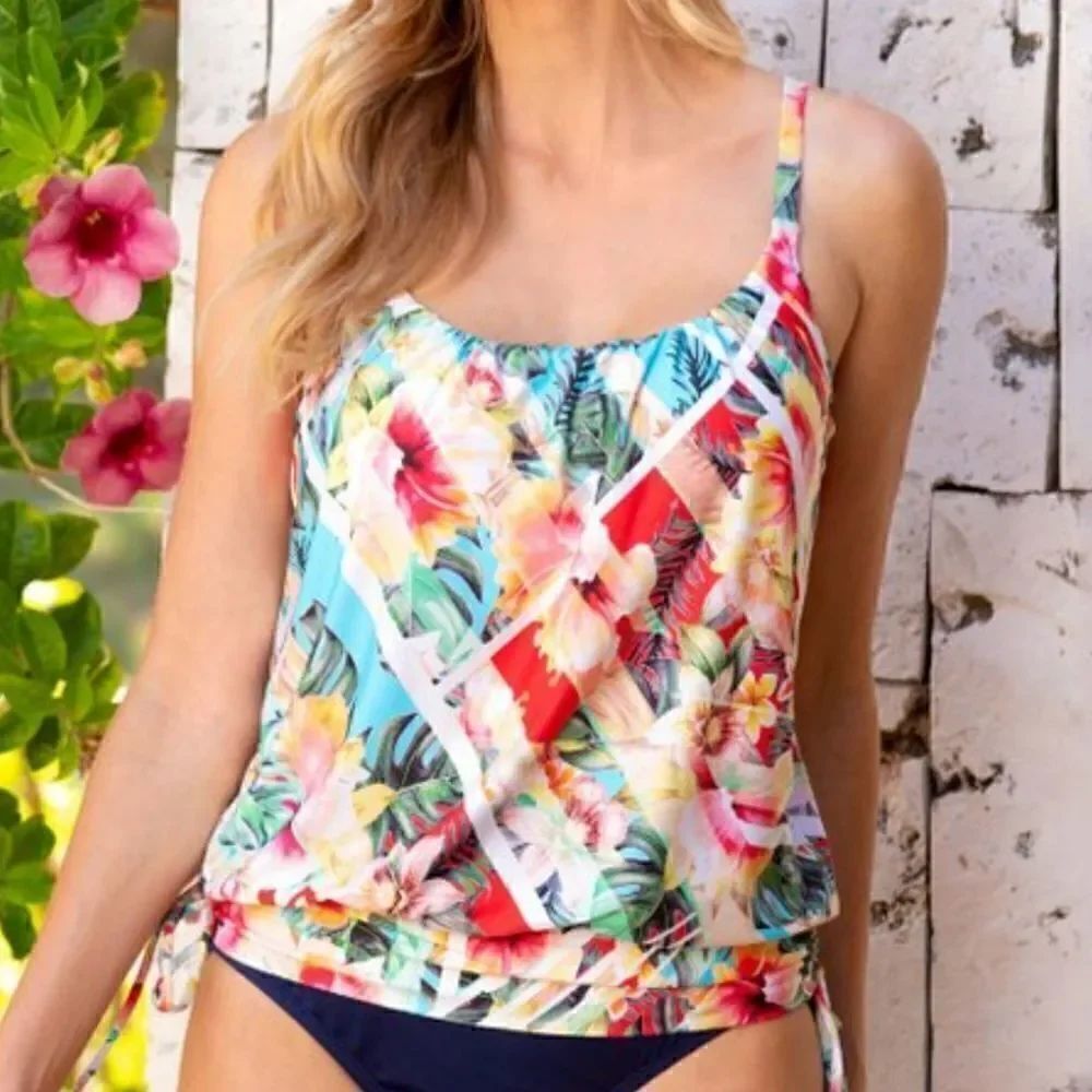 Jantzen vintage tropical blouson tankini 34D
